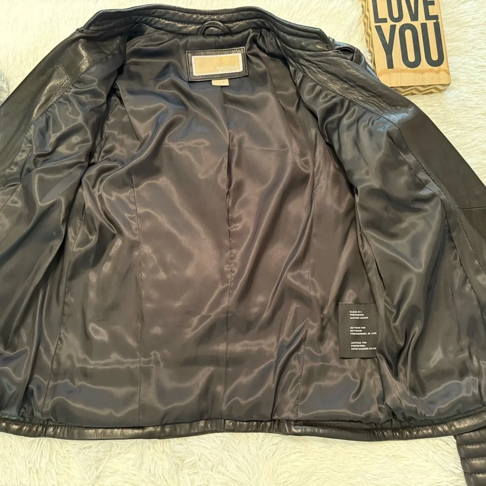 Michael Kors Black Leather Moto Jacket EUC / Like New - Picture 5 of 7